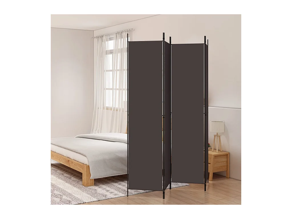 Parete divisoria a 4 pannelli Marrone 200x220 cm Tessuto