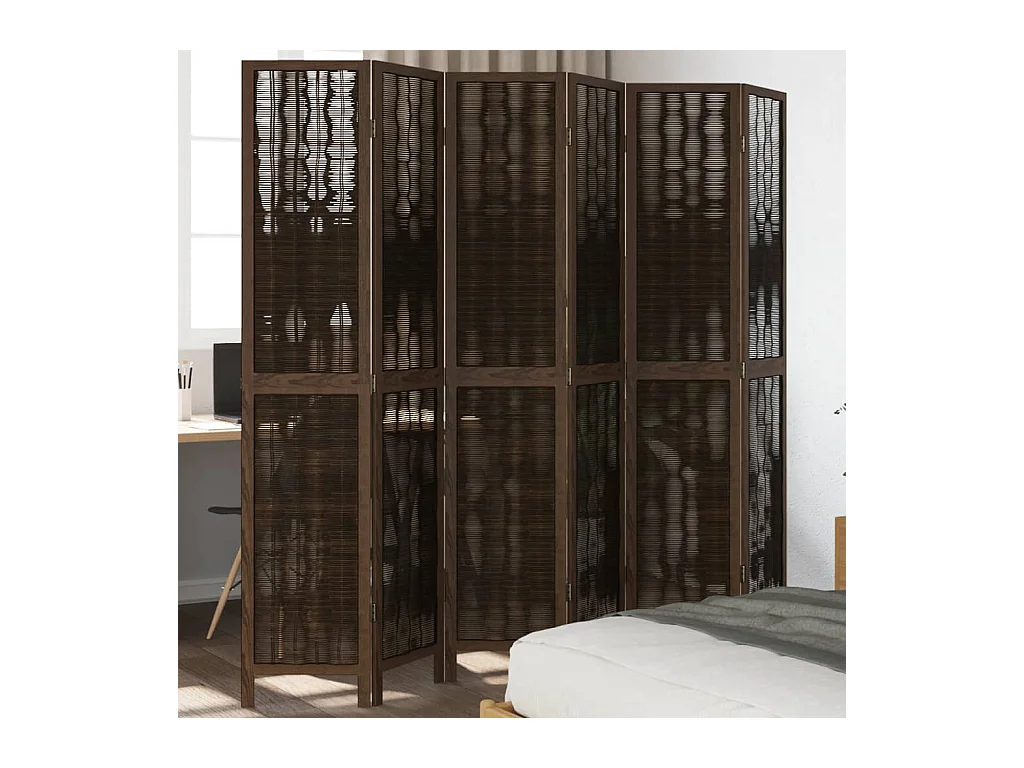 Tabique divisorio de 6 paneles en color marrón oscuro fabricado en paulownia maciza