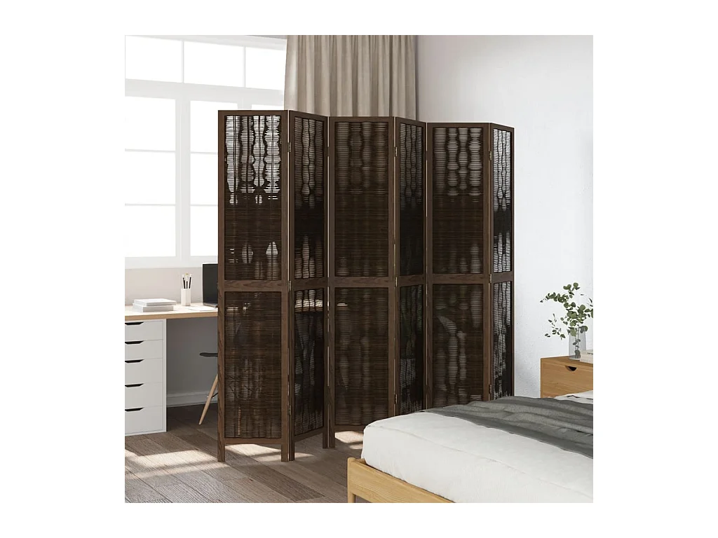 Tabique divisorio de 6 paneles en color marrón oscuro fabricado en paulownia maciza