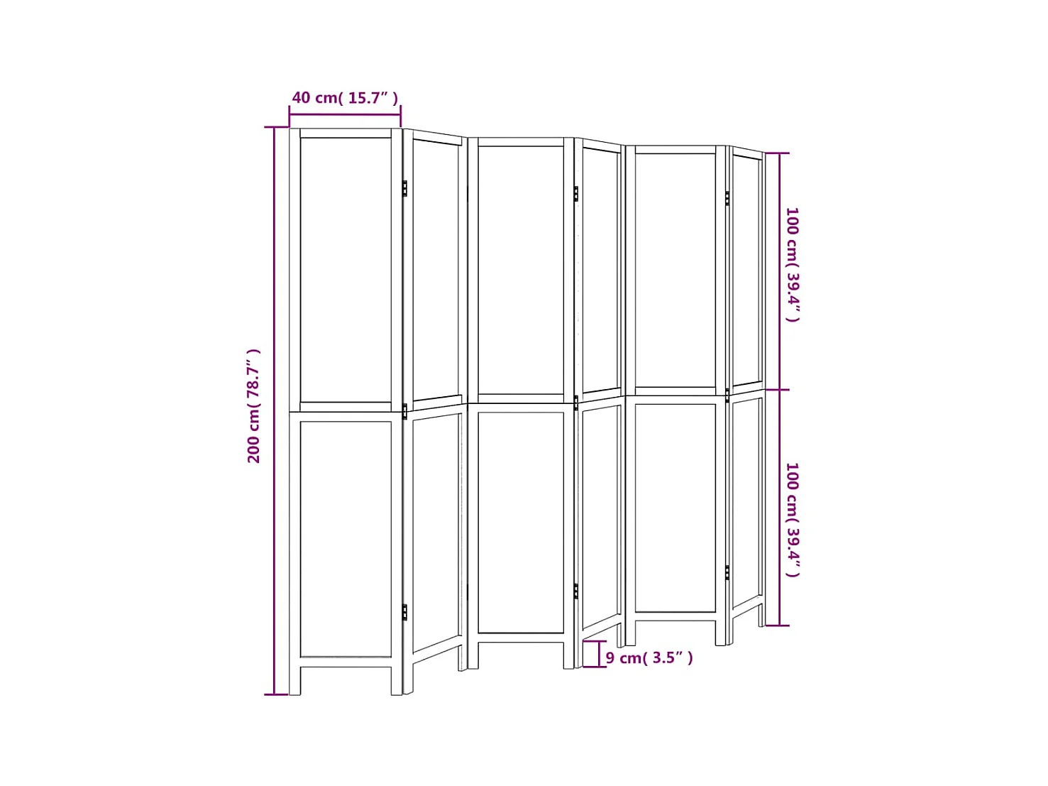 Tabique divisorio de 6 paneles en color marrón oscuro fabricado en paulownia maciza
