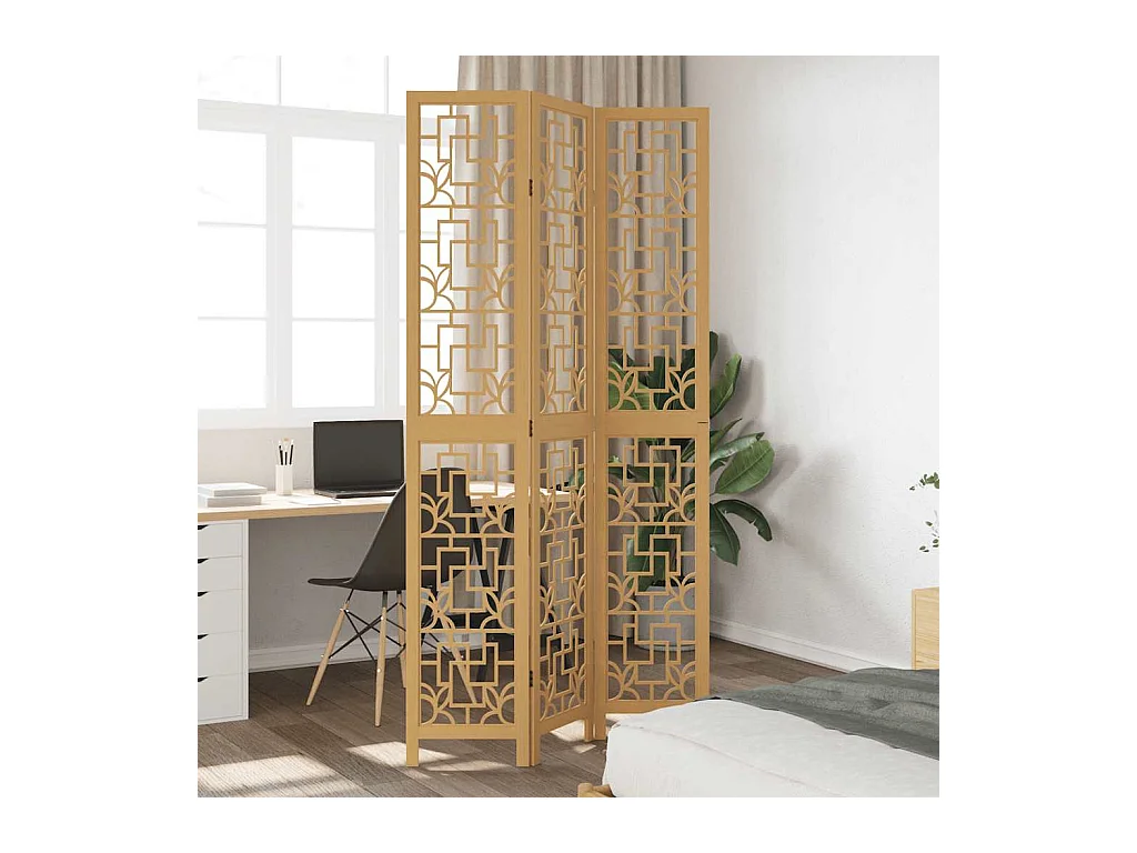 Tabique divisorio de 3 paneles en madera maciza de paulownia marrón