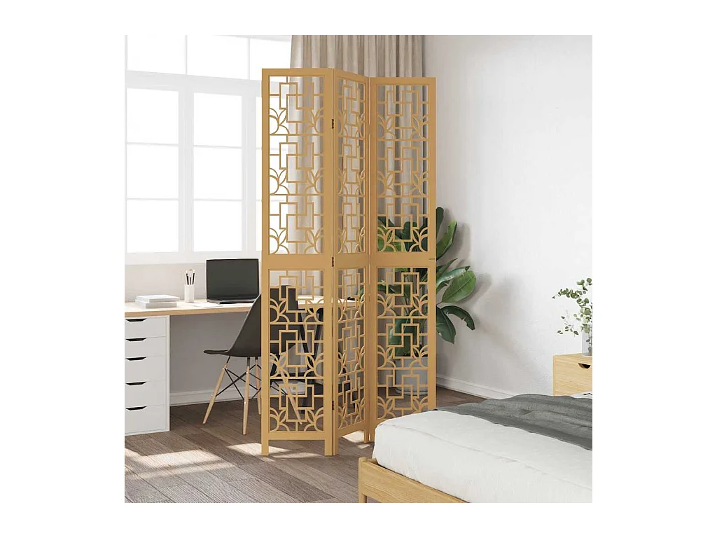 Tabique divisorio de 3 paneles en madera maciza de paulownia marrón