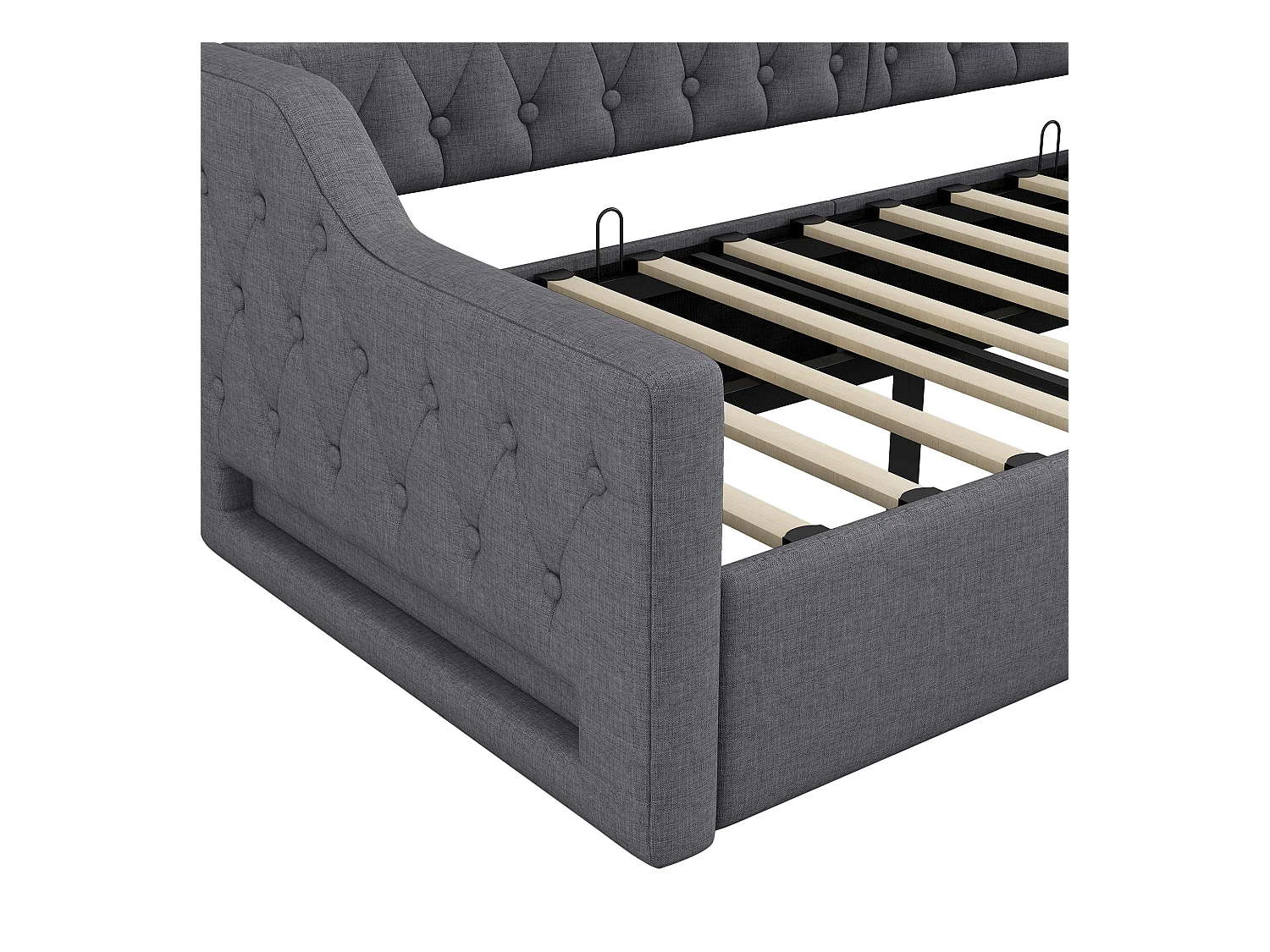 Canapé-lit rembourré pour enfant - 90 x 200 cm - avec rangement en dessous + Leds - MDF - gris
