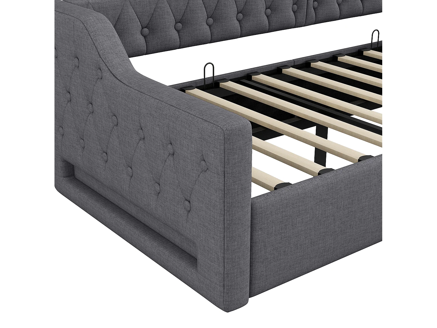 Canapé-lit rembourré pour enfant - 90 x 200 cm - avec rangement en dessous + Leds - MDF - gris