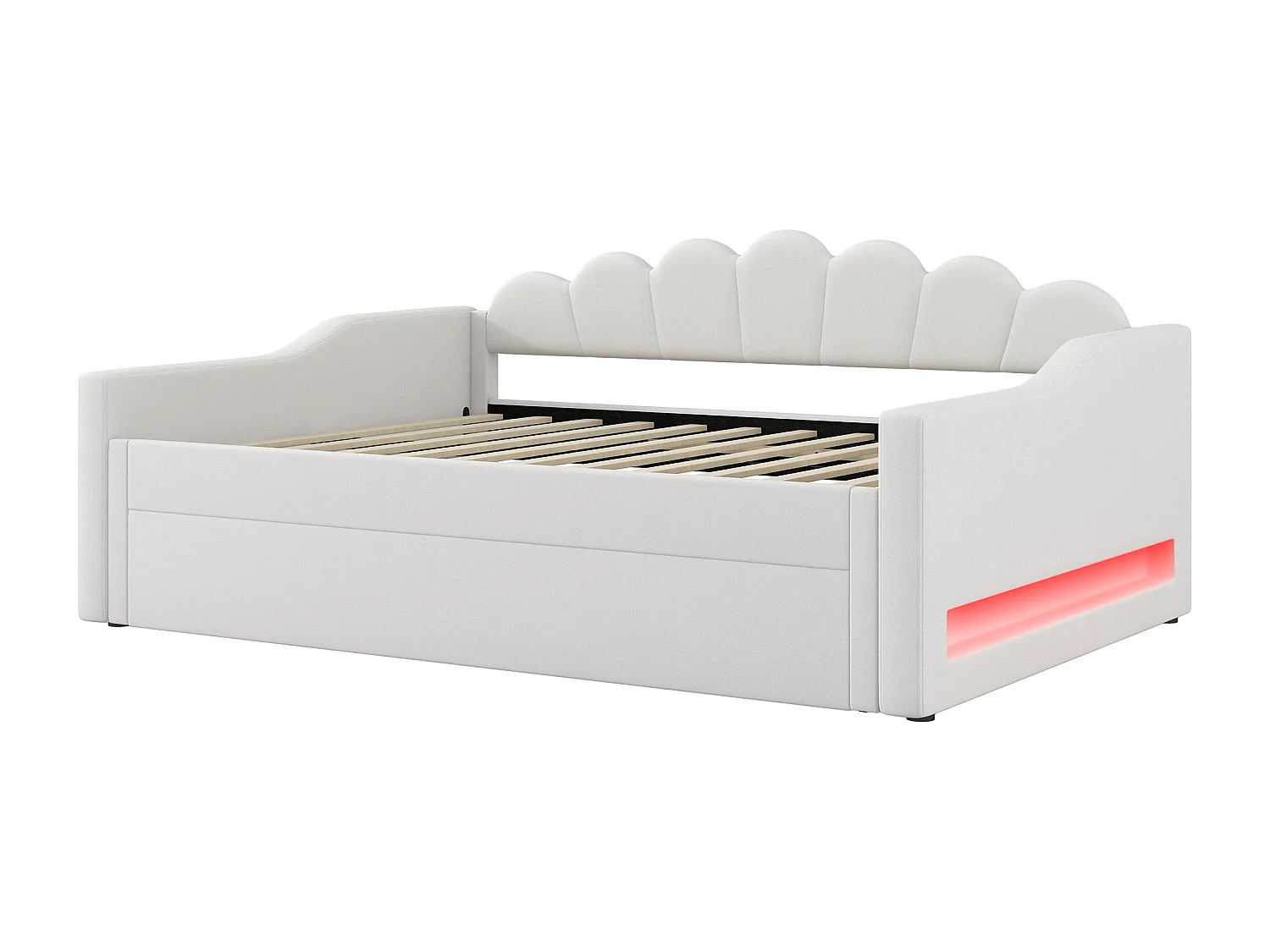 Canapé-lit rembourré pour enfant - 140 x 200 cm - avec lit gigogne 90 x 190 cm + Leds - MDF - beige