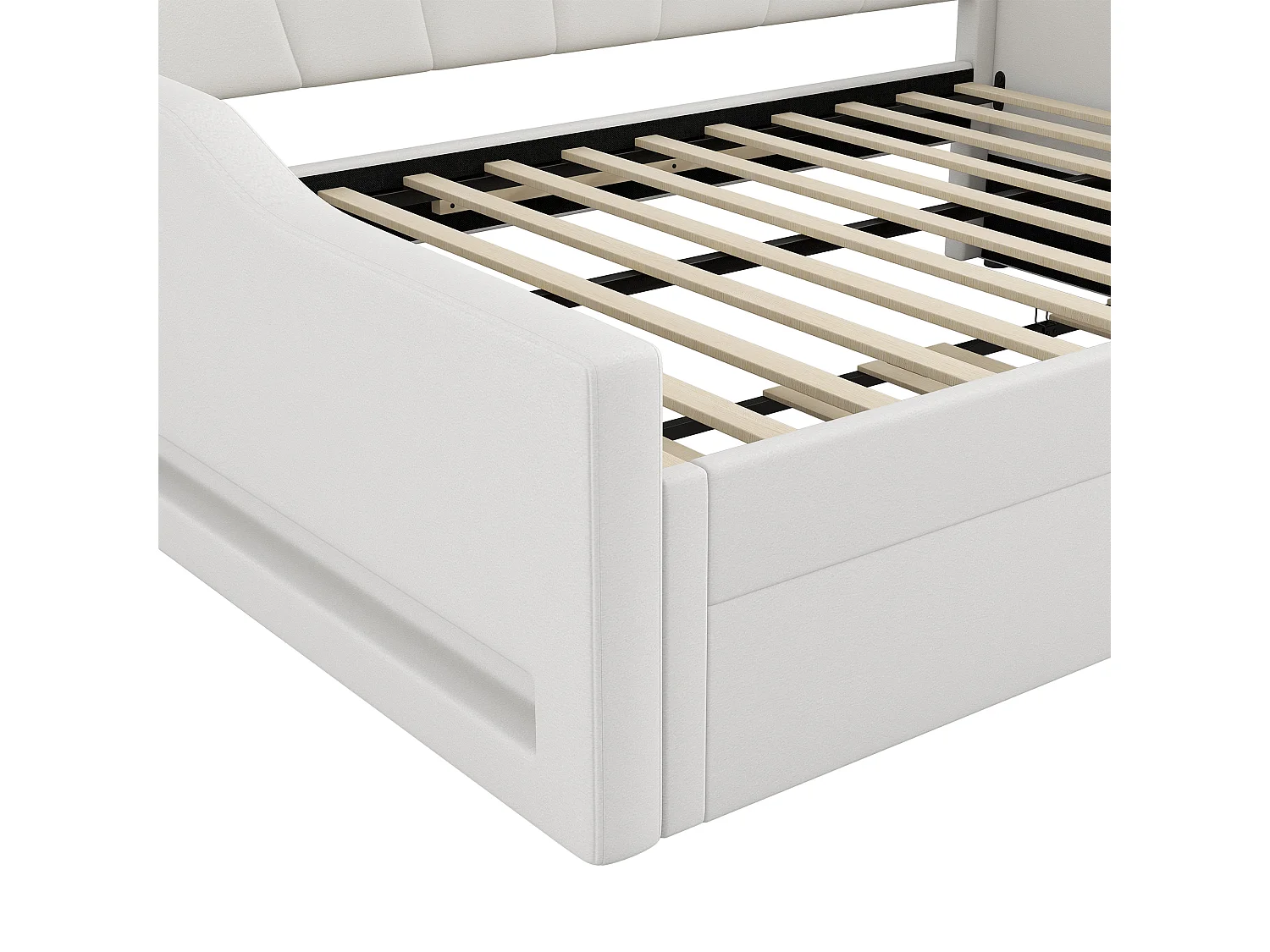 Canapé-lit rembourré pour enfant - 140 x 200 cm - avec lit gigogne 90 x 190 cm + Leds - MDF - beige