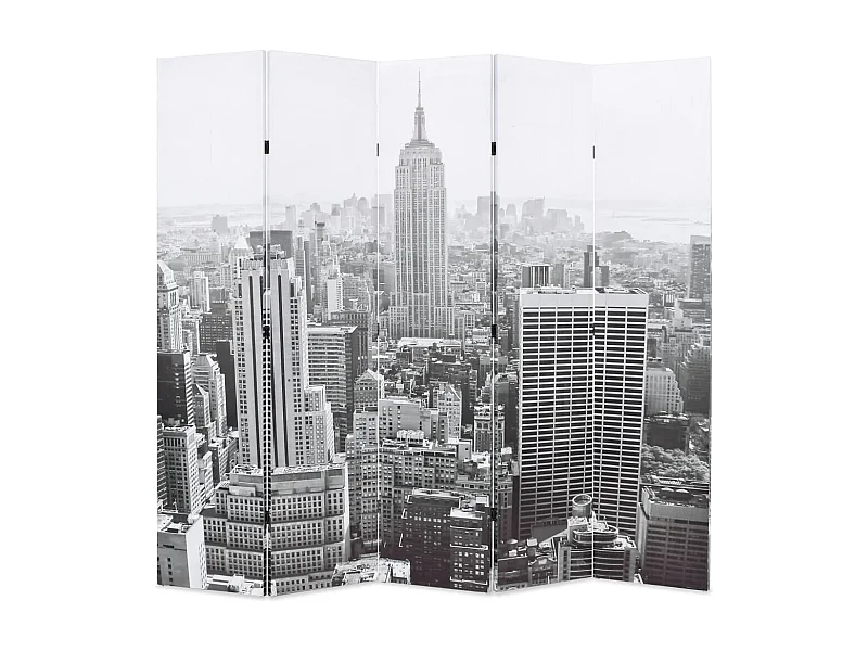 Mampara plegable 200x170 cm Nueva York Blanco y negro