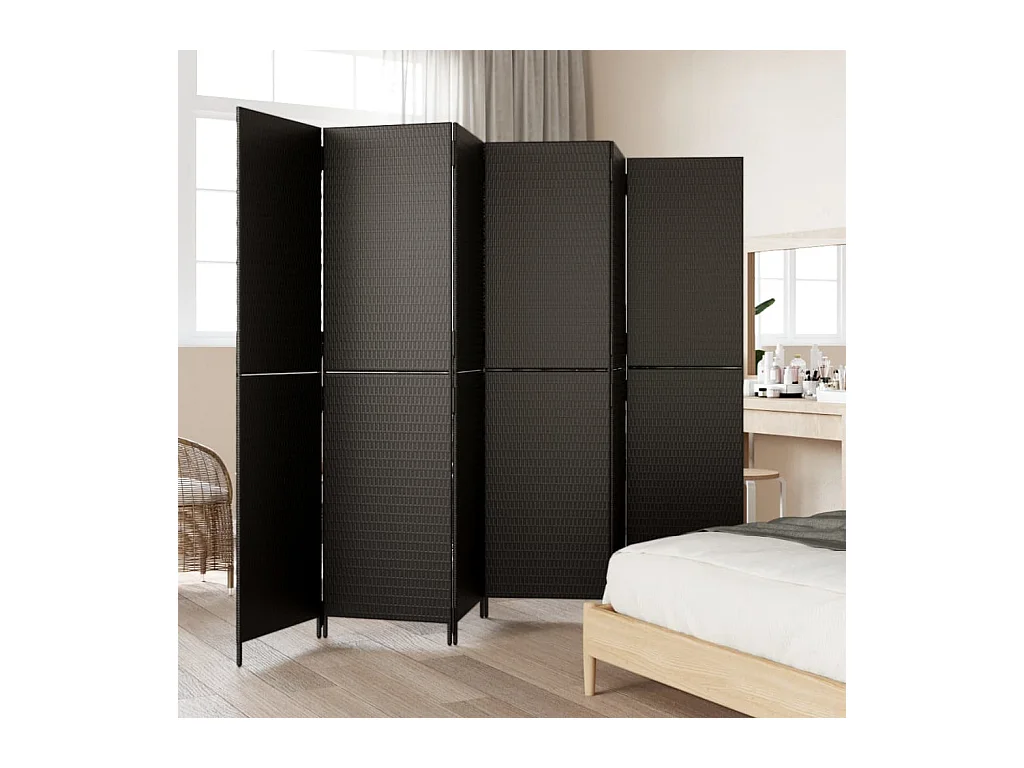 6-delige scheidingswand van zwart kunstharsriet