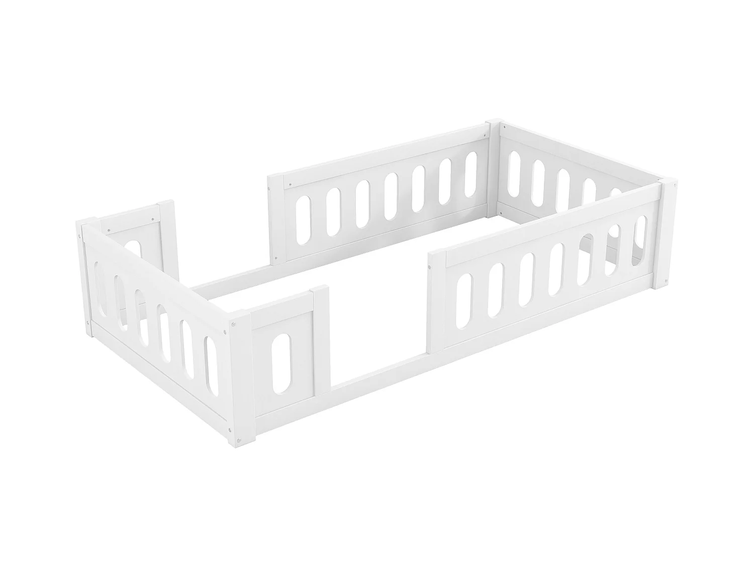 Cadre de lit plateforme en bois - 90 x 200 cm - avec garde-corps - sams sommier - bois + MDF -  blanc