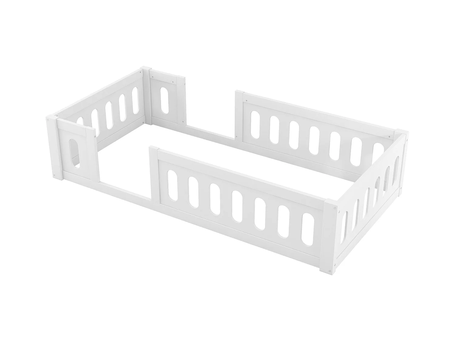 Cadre de lit plateforme en bois - 90 x 200 cm - avec garde-corps - sams sommier - bois + MDF -  blanc