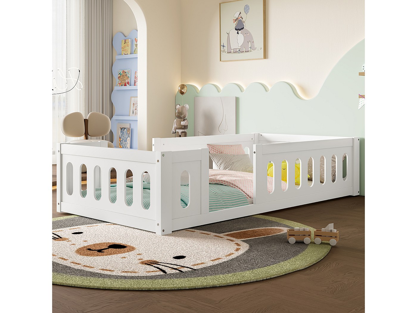 Cadre De Lit Métal Cadre Lit Simple 90x200cm Blanc - Avec Tête Et Pied De Lit - Sommier Lattes Métal - Rangement Dessous Sommier Lattes Intégré