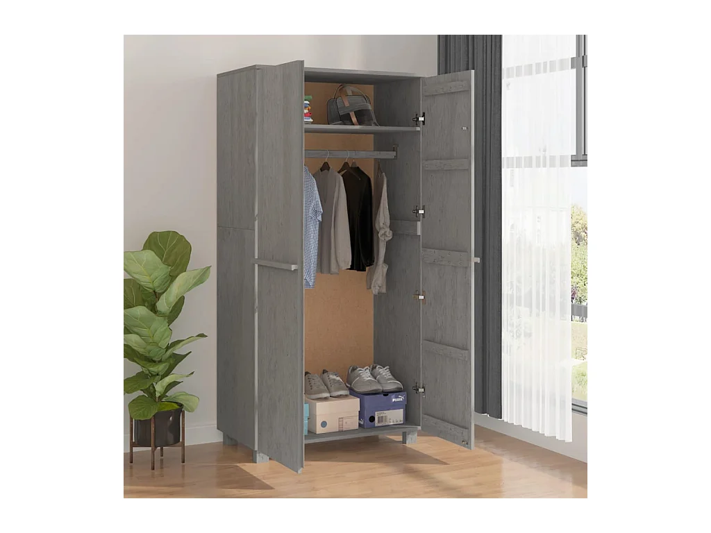 Garde-robe HAMAR Gris clair 89x50x180 cm Bois massif de pin