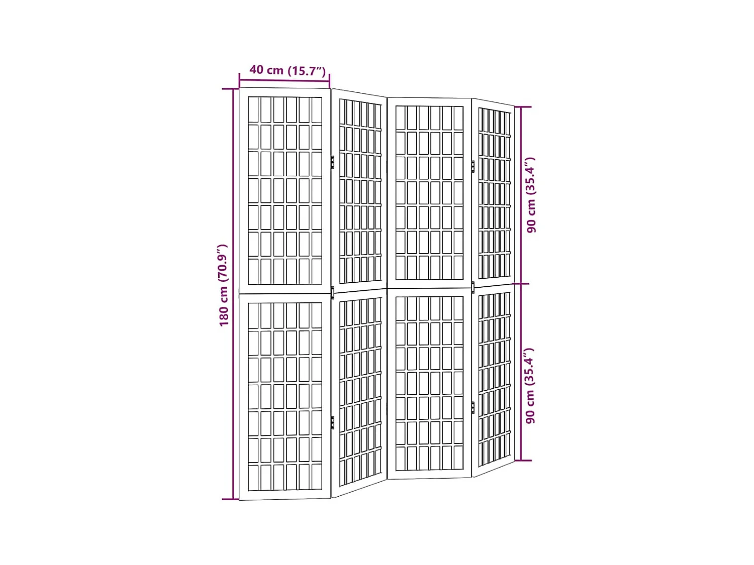 Cloison de séparation 4 panneaux blanc bois de paulownia massif