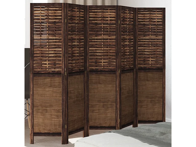 Tabique divisorio de 5 paneles en marrón oscuro fabricado en paulownia maciza