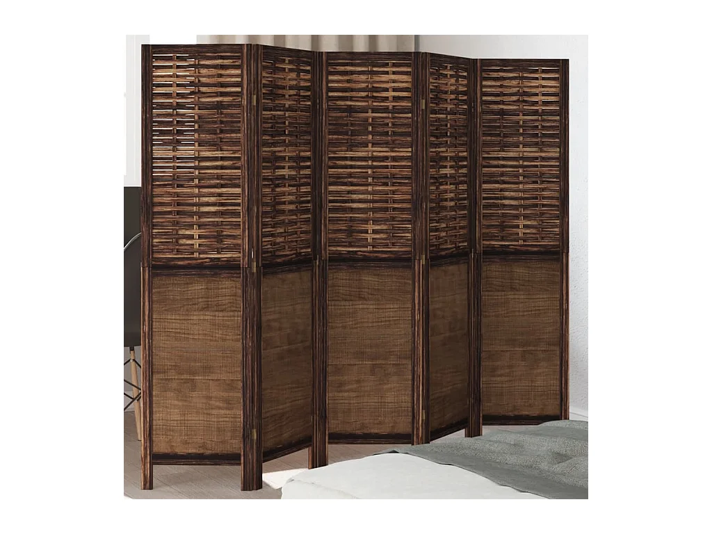 Tabique divisorio de 5 paneles en marrón oscuro fabricado en paulownia maciza