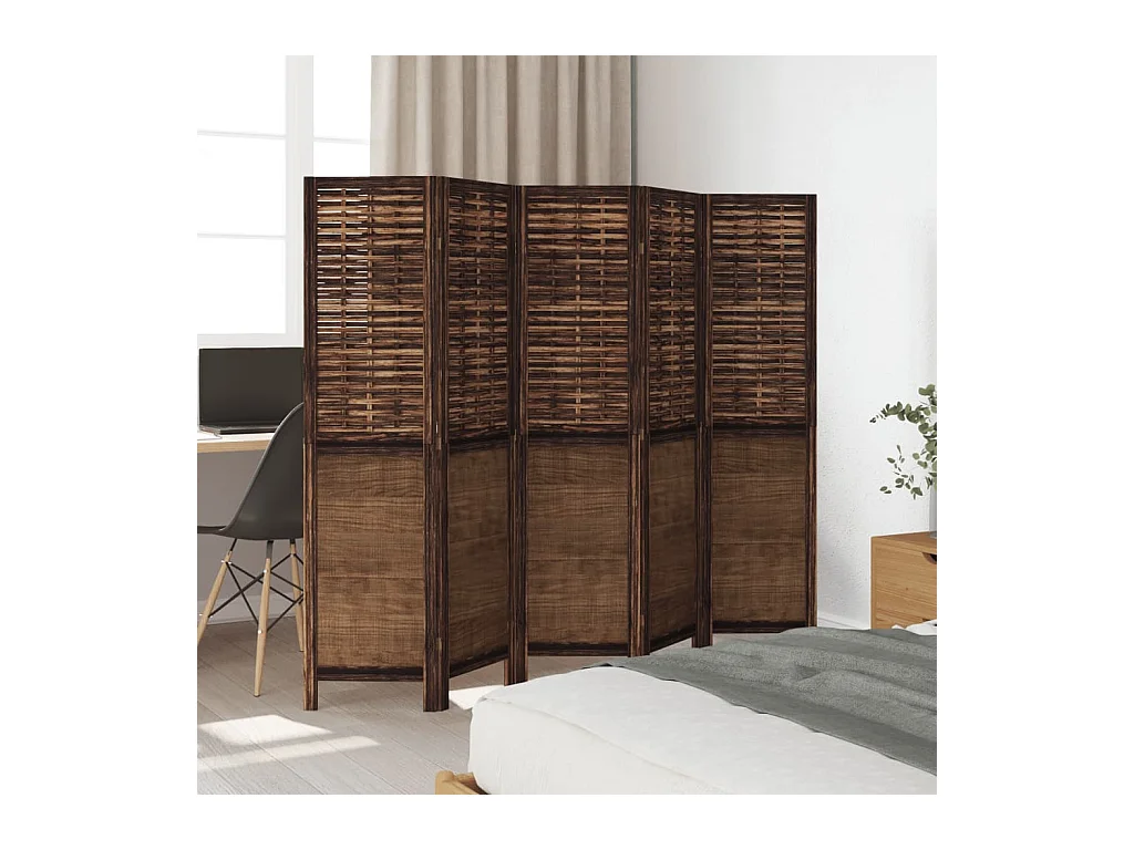 Tabique divisorio de 5 paneles en marrón oscuro fabricado en paulownia maciza
