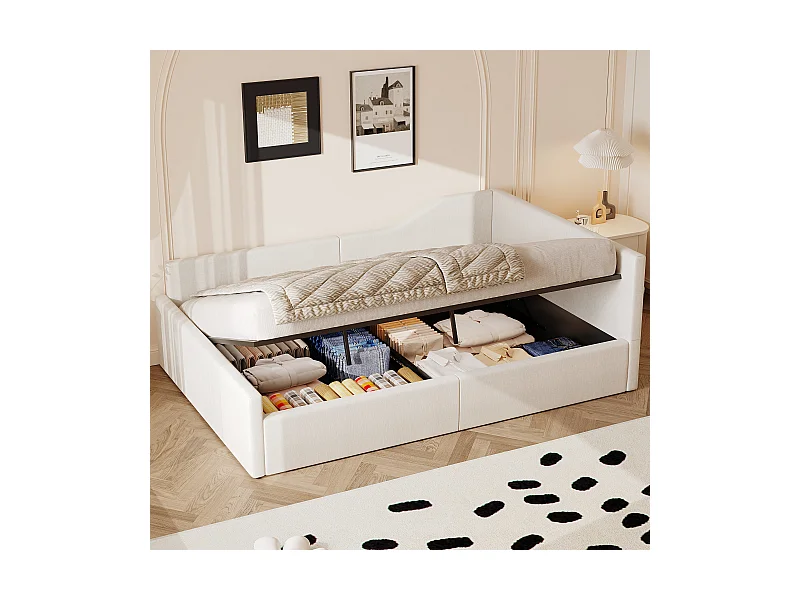 Kinder-Polsterschlafsofa – 140 x 200 cm – mit Stauraum – MDF – beige