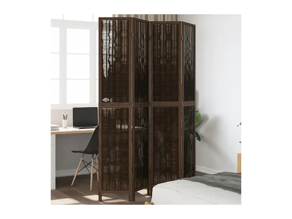 Tabique divisorio de 4 paneles de paulownia maciza en color marrón oscuro