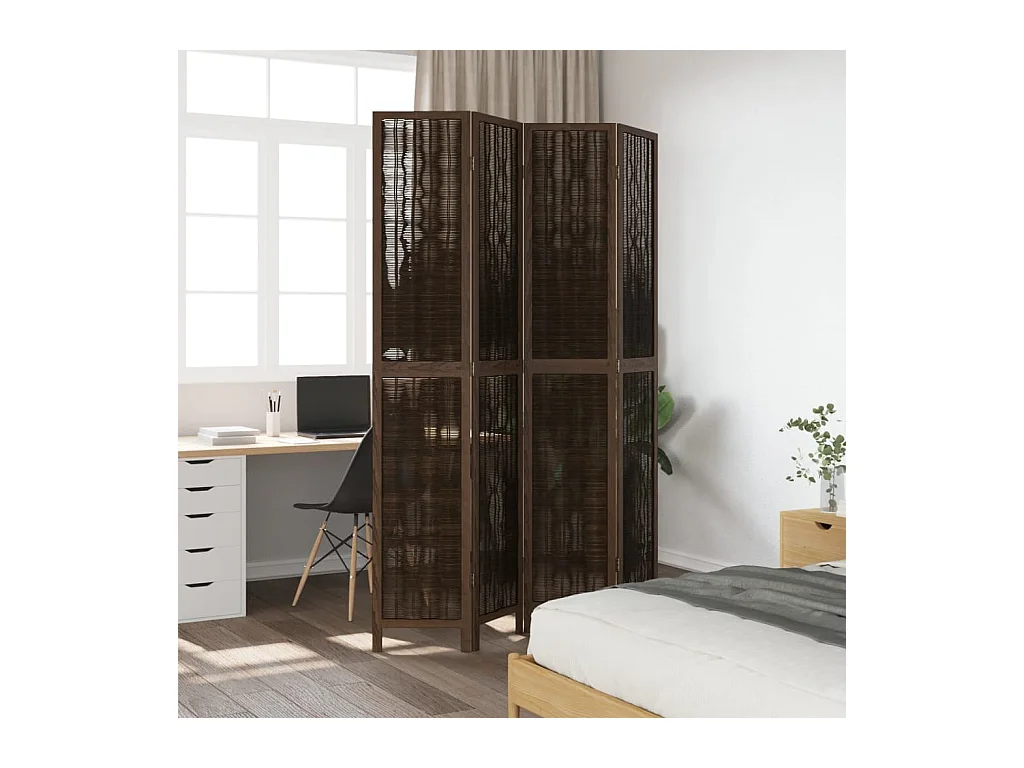 Tabique divisorio de 4 paneles de paulownia maciza en color marrón oscuro