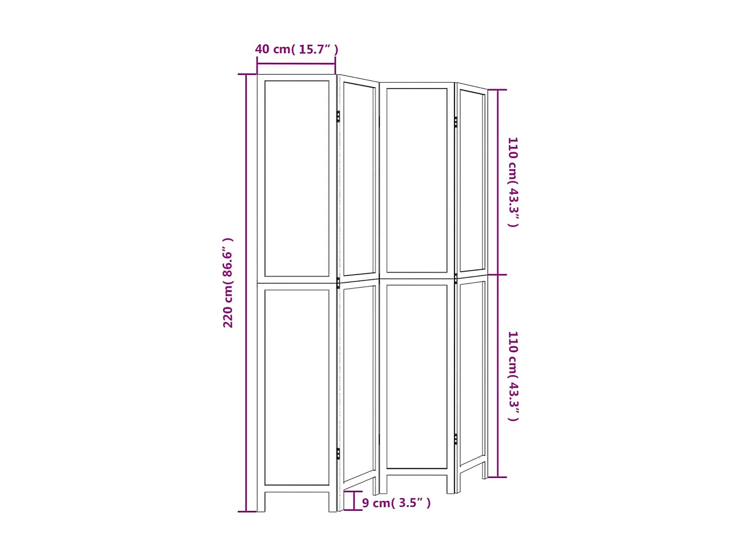 Tabique divisorio de 4 paneles de paulownia maciza en color marrón oscuro