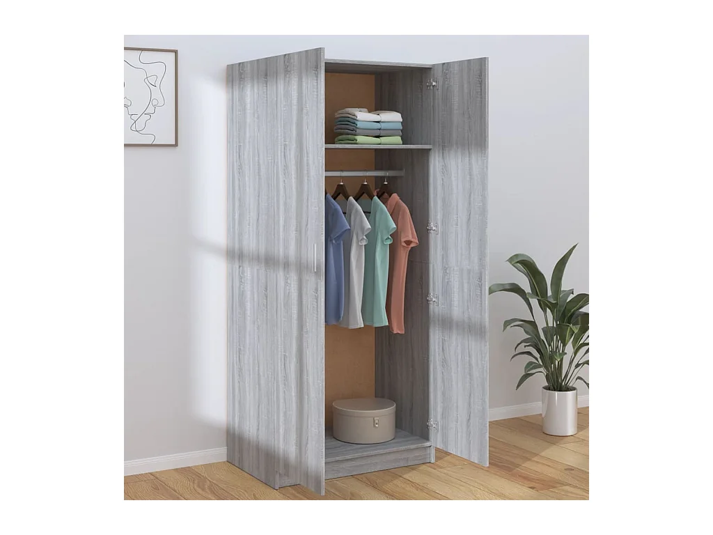 Sonoma Grey Garderobekast 80x52x180 cm Engineered Wood