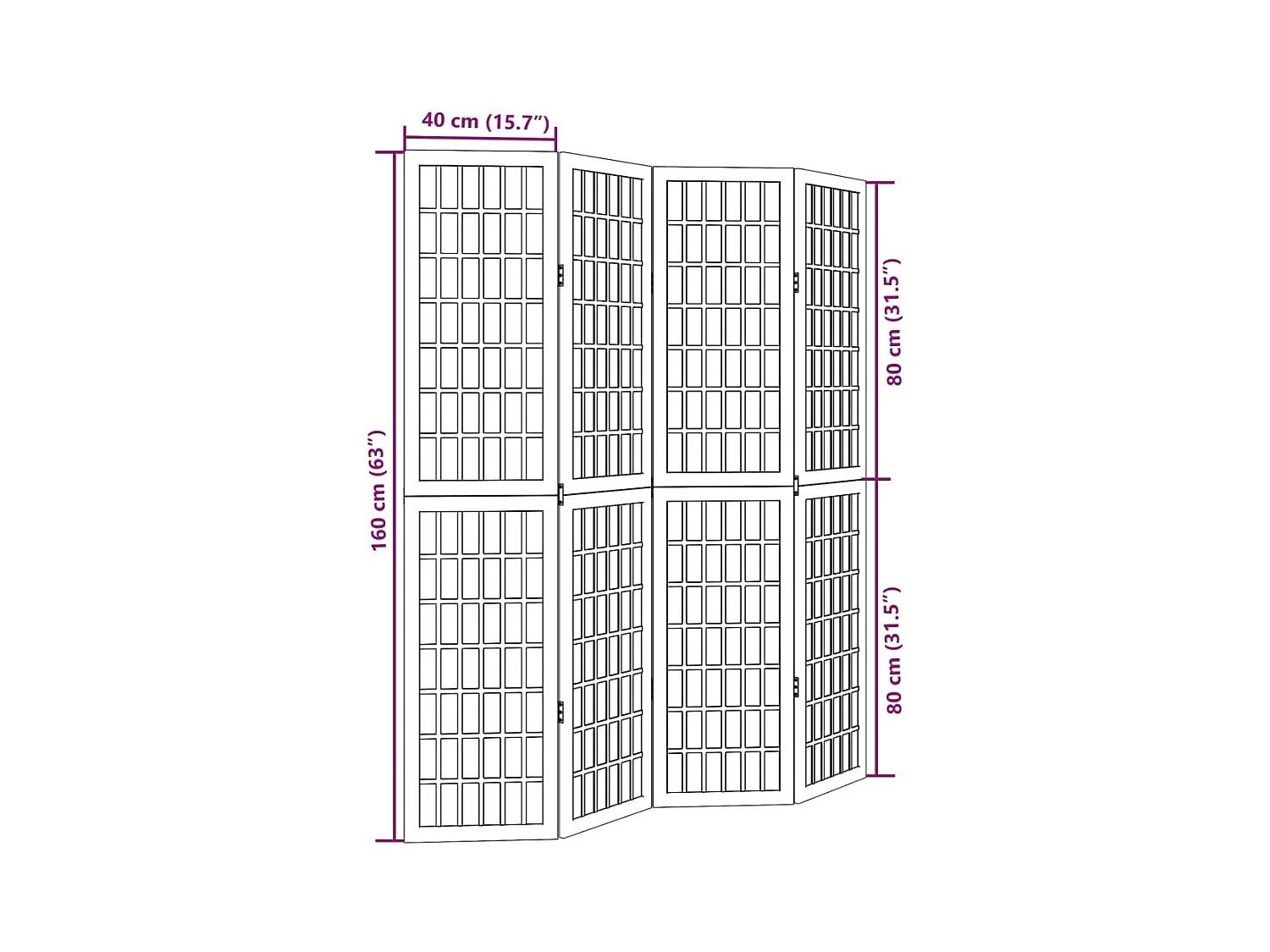 Cloison de séparation 4 panneaux blanc bois de paulownia massif
