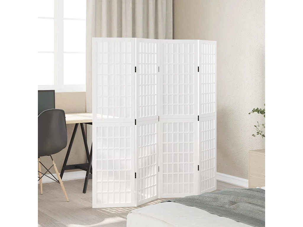 4-delige scheidingswand in wit, massief paulowniahout