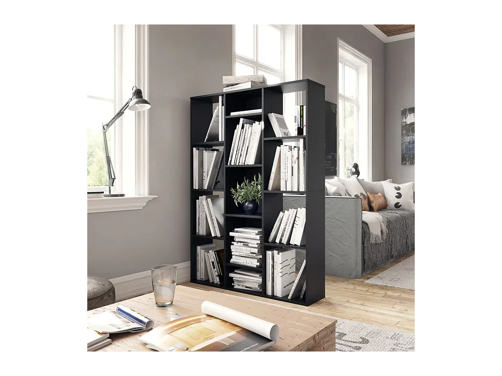 Kamerverdeler/boekenkast zwart bewerkt hout