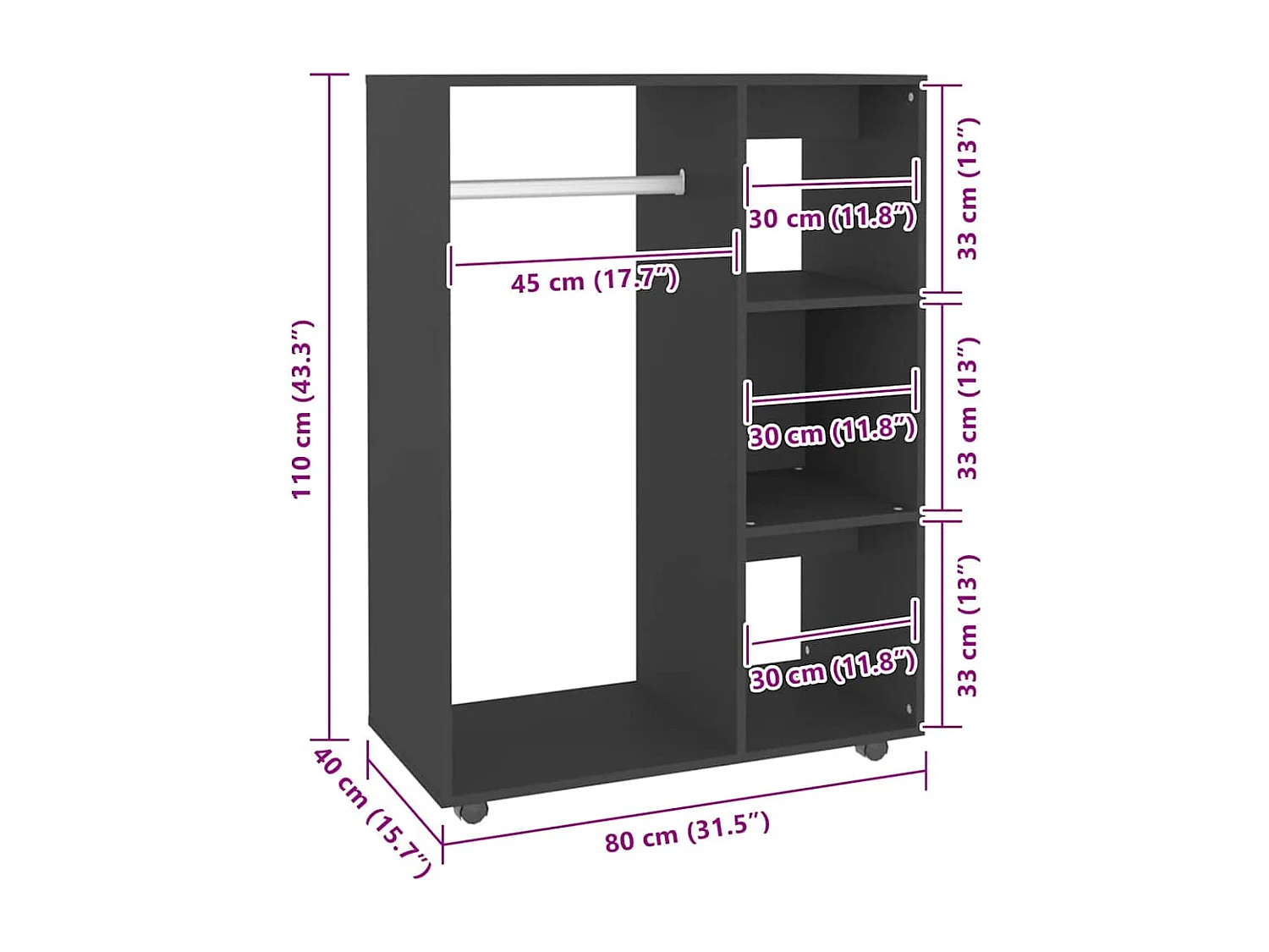Armario negro 80x40x110 cm Madera contrachapada