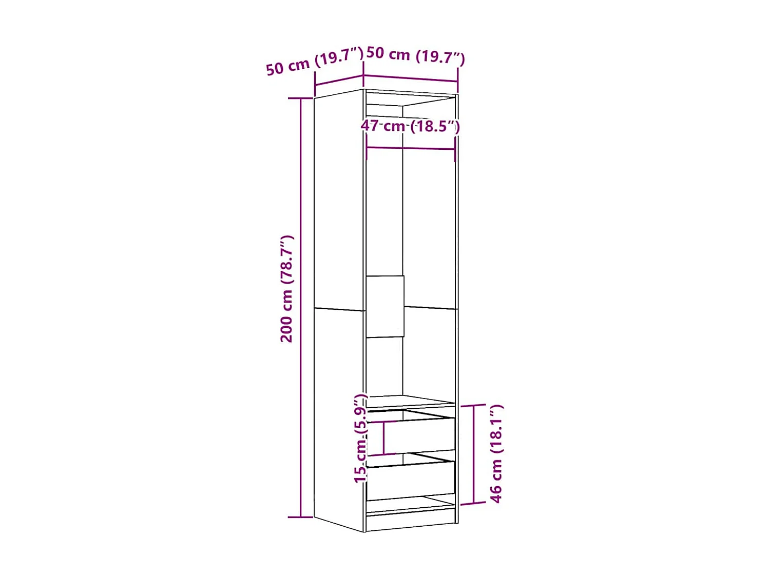 Garde-robe vieux bois 50x50x200 cm bois d'ingénierie