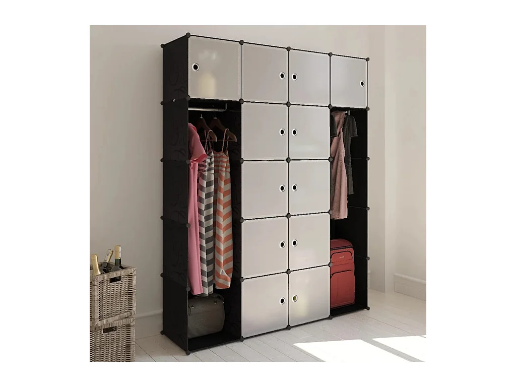 Armario modular 14 compartimentos Blanco y negro 37x146x180,5cm