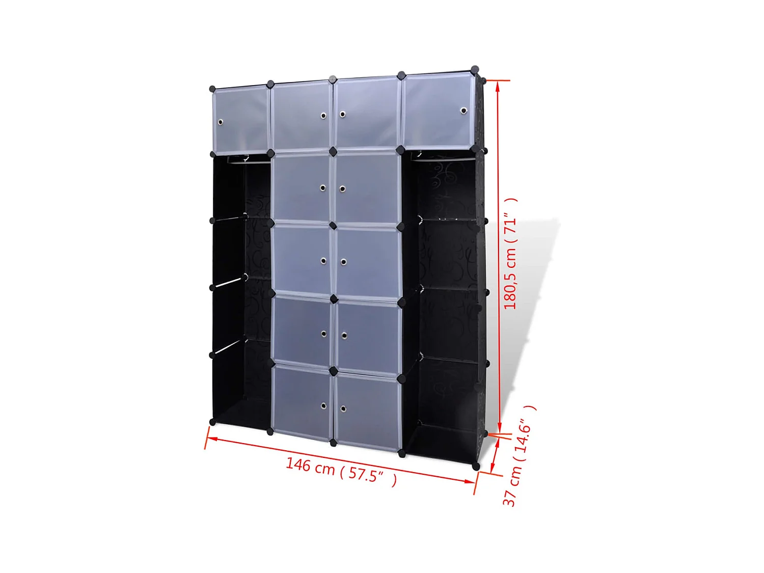 Armario modular 14 compartimentos Blanco y negro 37x146x180,5cm