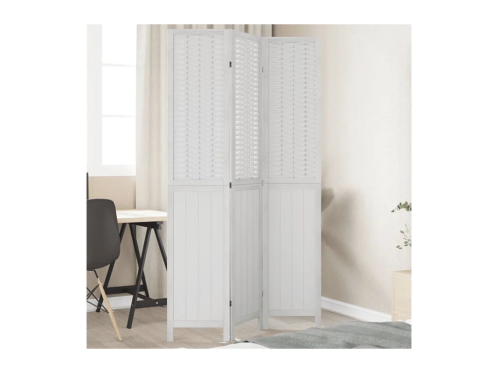 3-delige scheidingswand in wit, massief paulowniahout