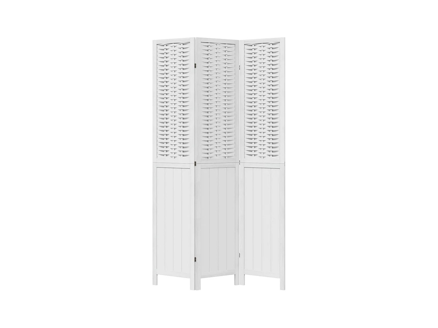 3-delige scheidingswand in wit, massief paulowniahout