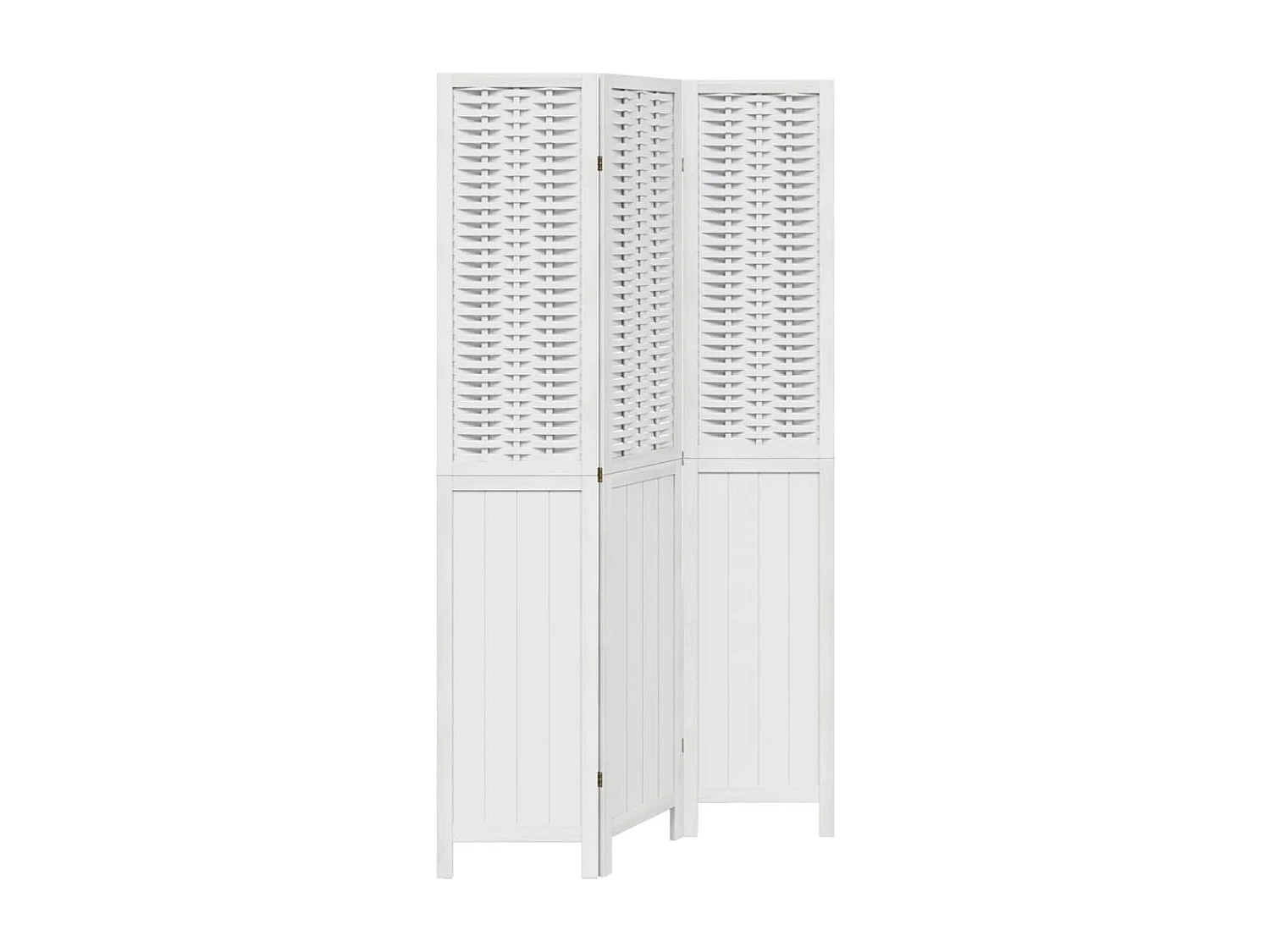 Parete divisoria a 3 pannelli in legno massello di paulonia bianco