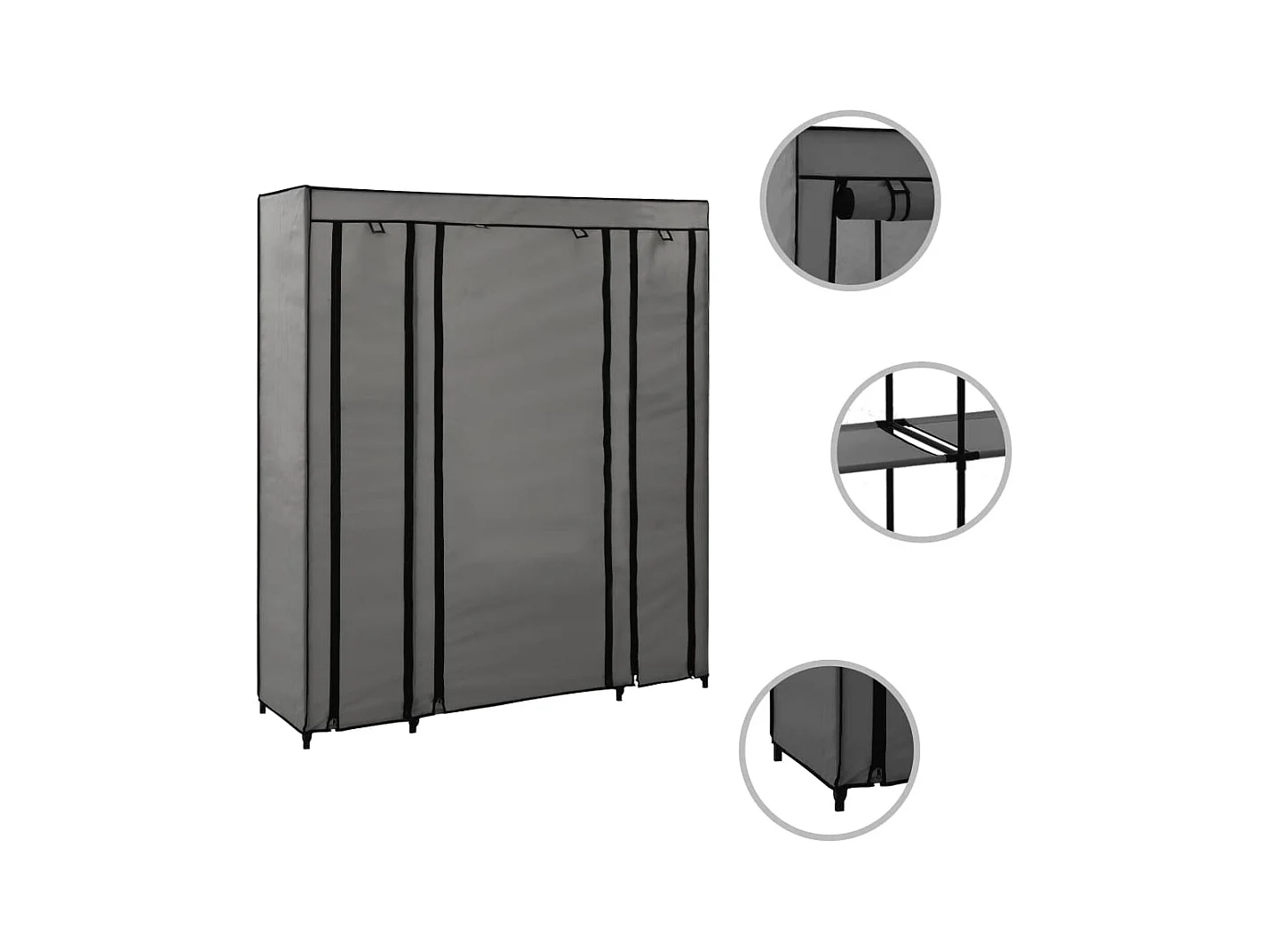 Kleiderschrank mit Fächern und Stangen Grau 150x45x176 cm Stoff