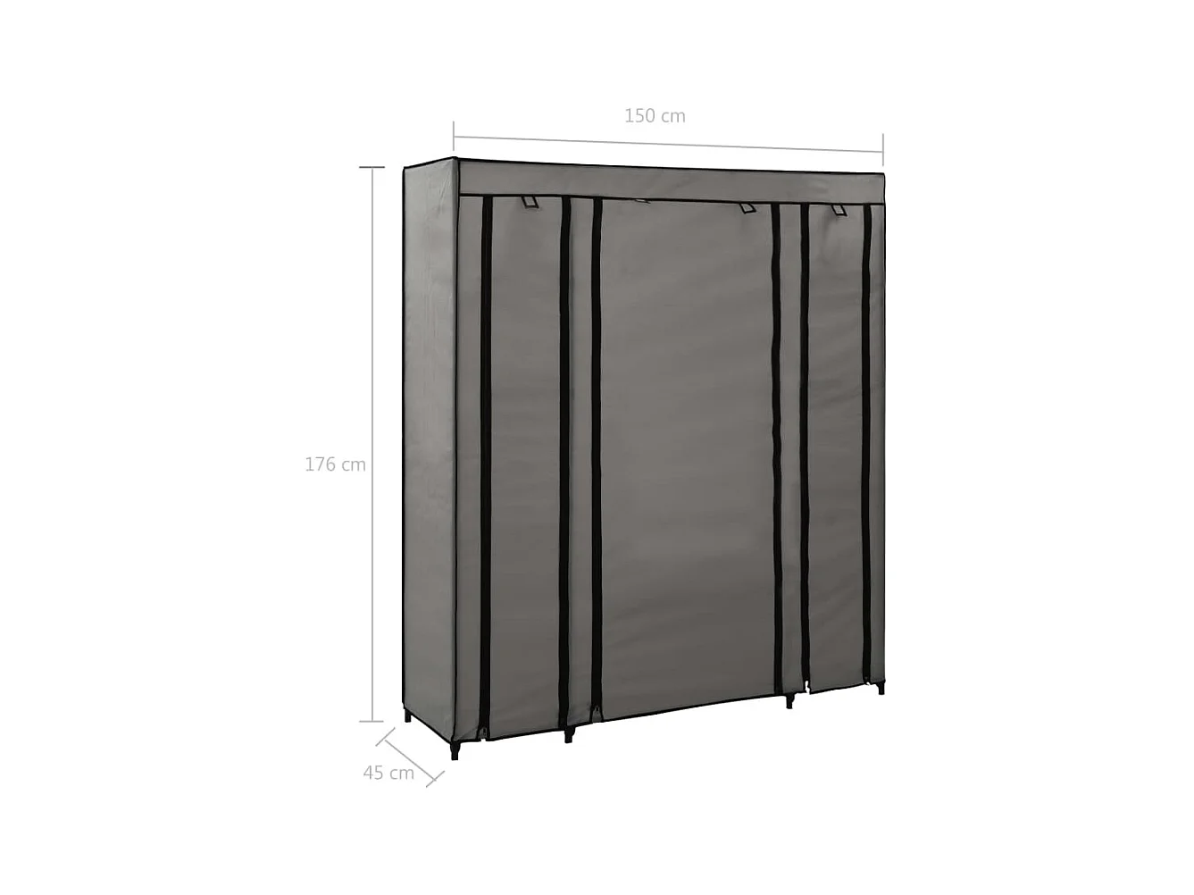 Kleiderschrank mit Fächern und Stangen Grau 150x45x176 cm Stoff