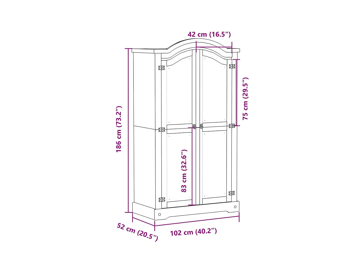 Garde-robe Corona blanc 102x52x186 cm bois de pin massif