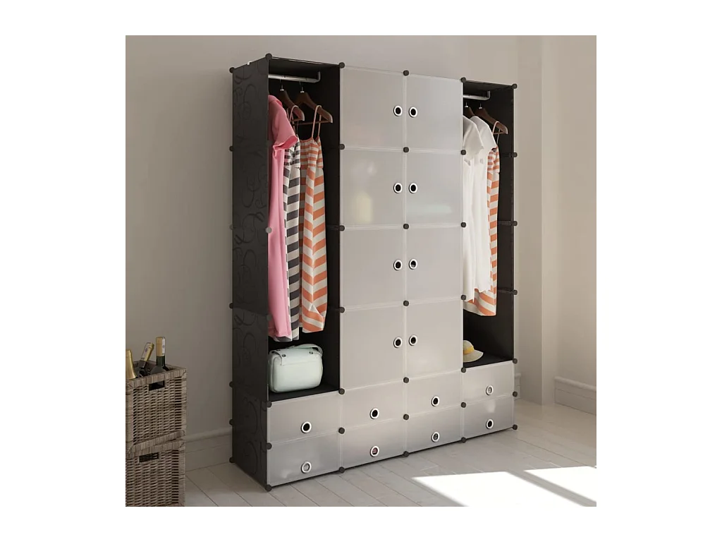 Armario modular 18 compartimentos Blanco y negro 37x146x180,5cm
