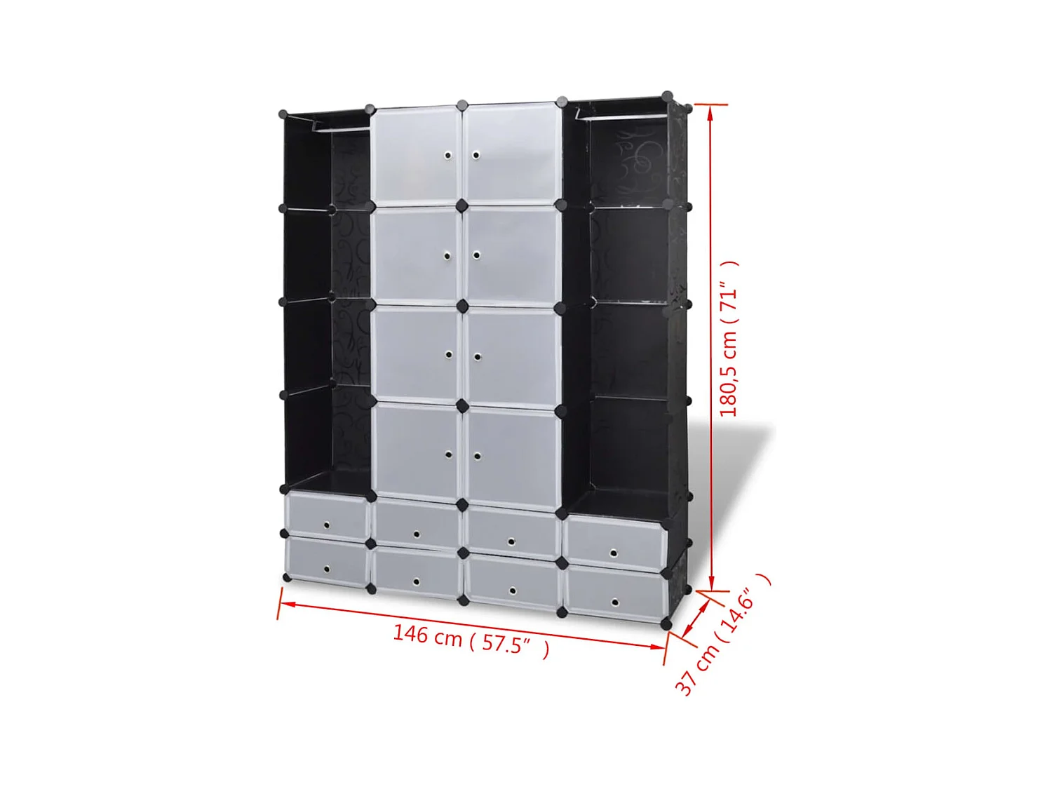 Armario modular 18 compartimentos Blanco y negro 37x146x180,5cm