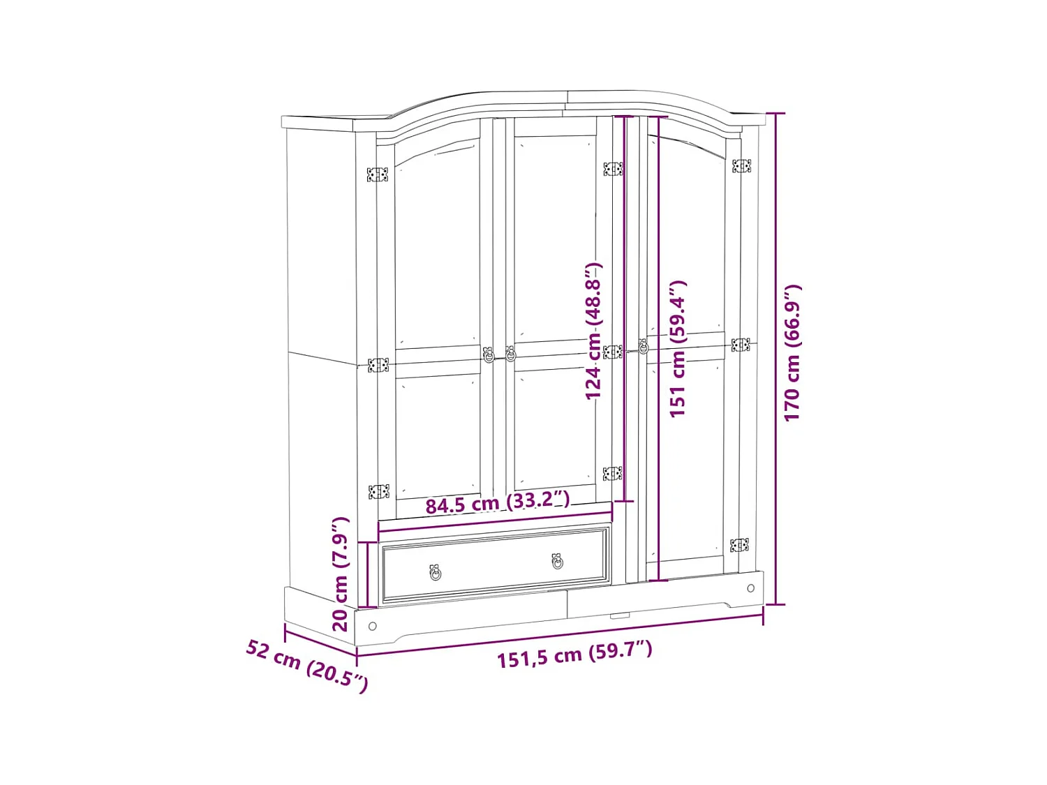 Armario Corona 151,5x52x170 cm madera maciza de pino