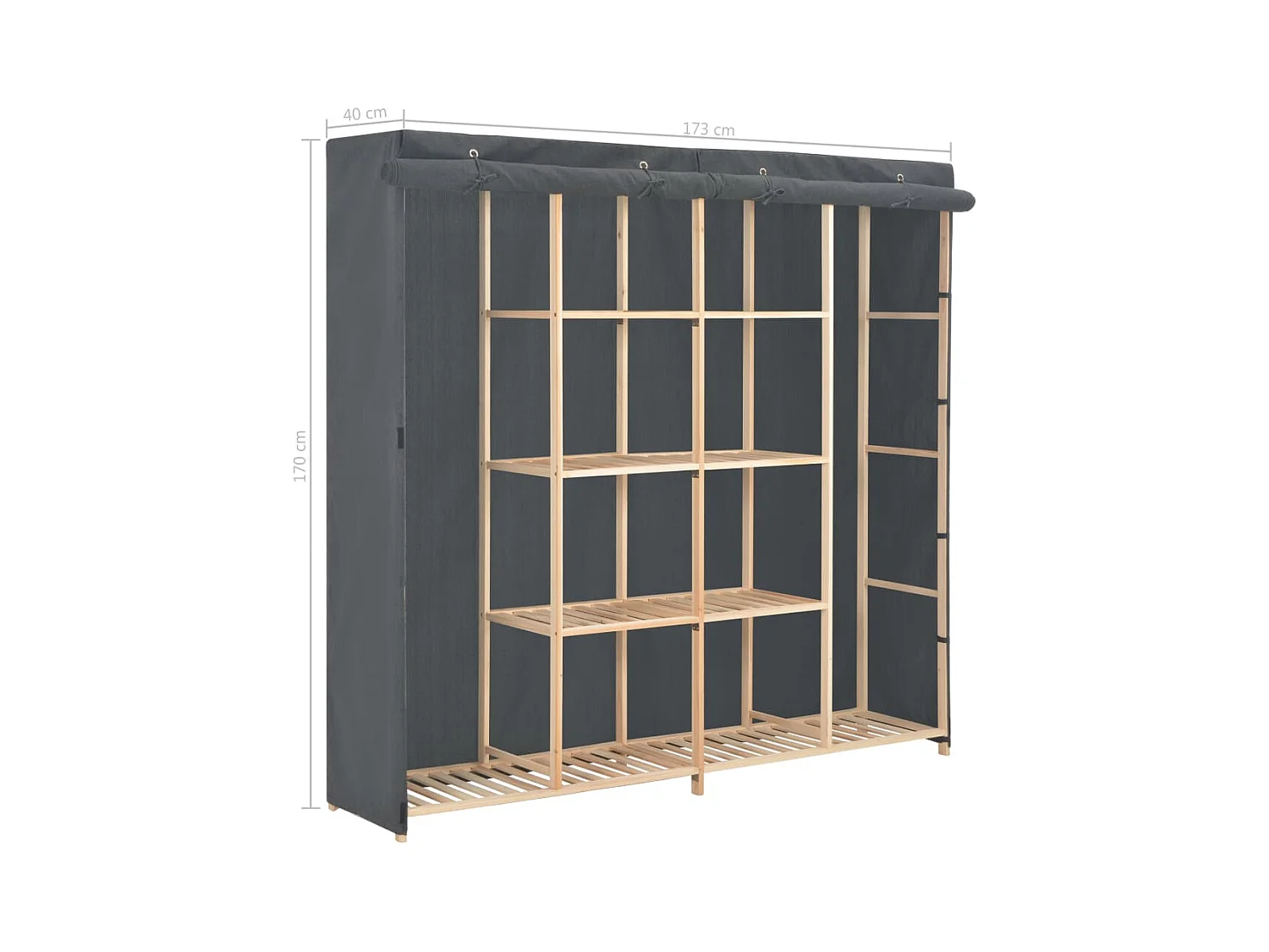 Grijze kledingkast 173x40x170 cm stof