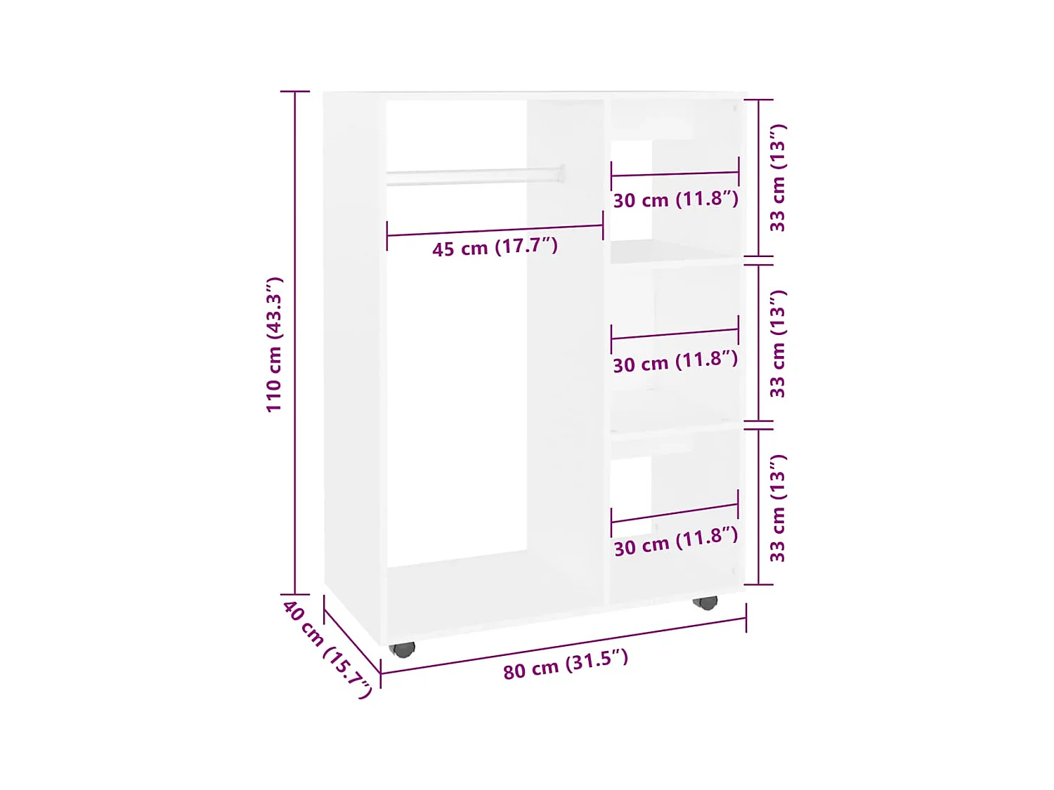 Armario blanco 80x40x110 cm Madera contrachapada