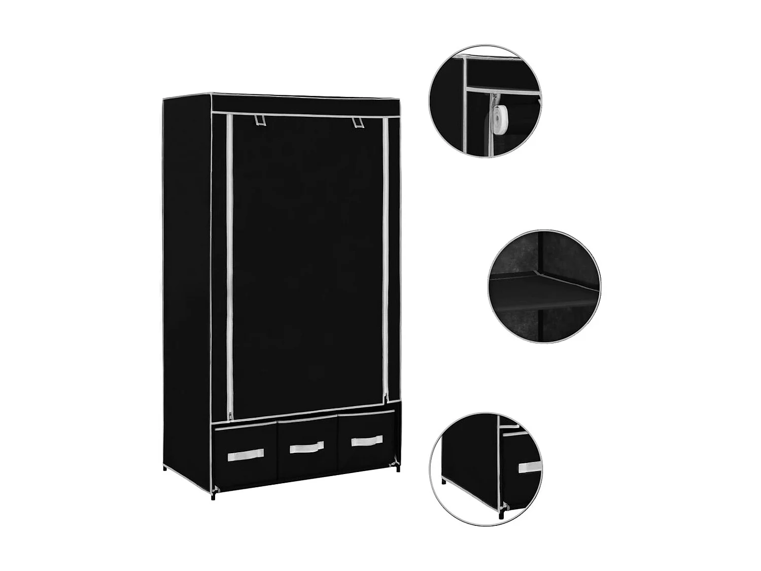 Schwarzer Kleiderschrank 87 x 49 x 159 cm Stoff