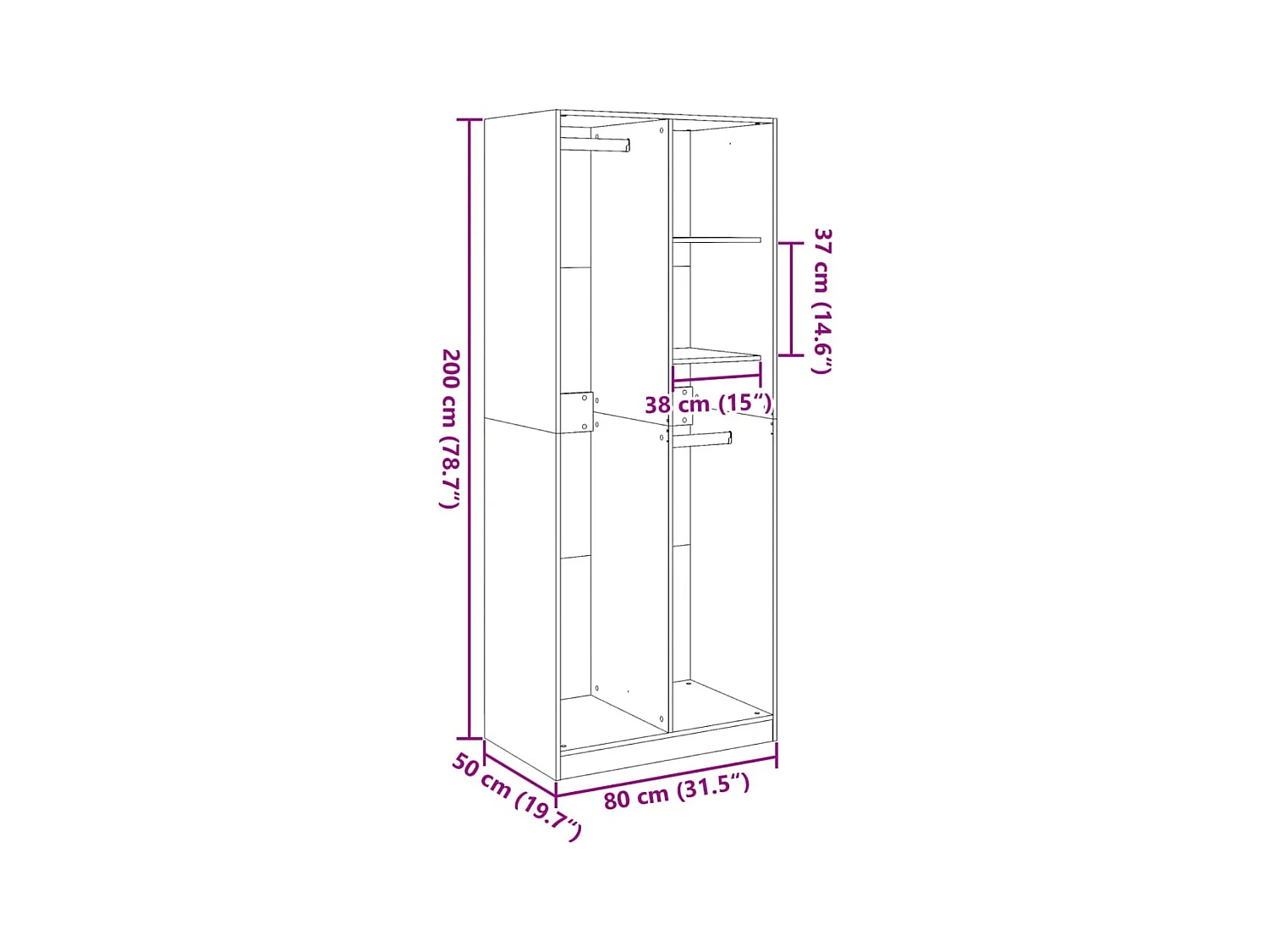 Armario blanco 80x50x200 cm madera contrachapada