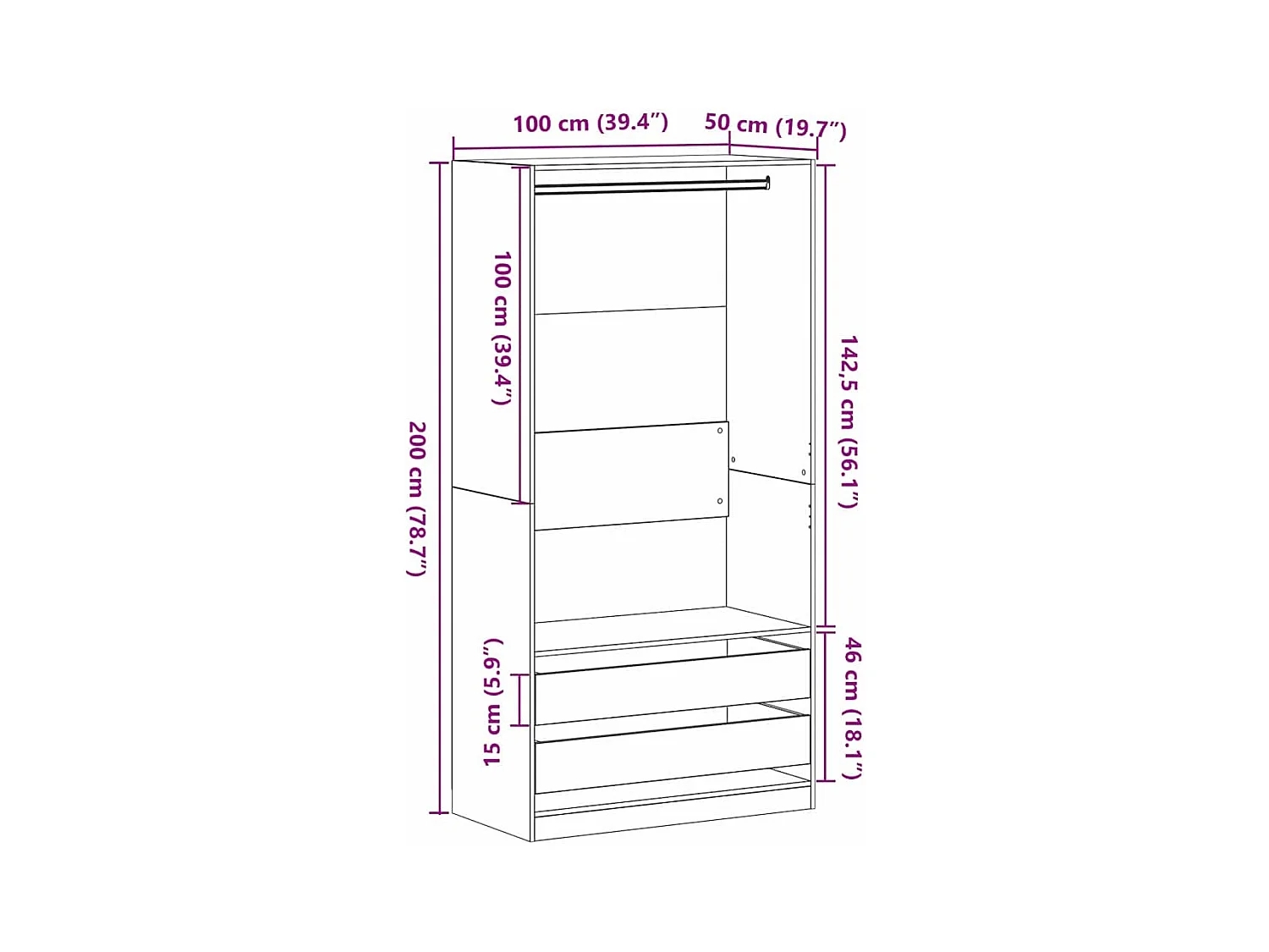 Armoire Chêne noir 100 x 50 x 200 cm Bois d'ingénierie