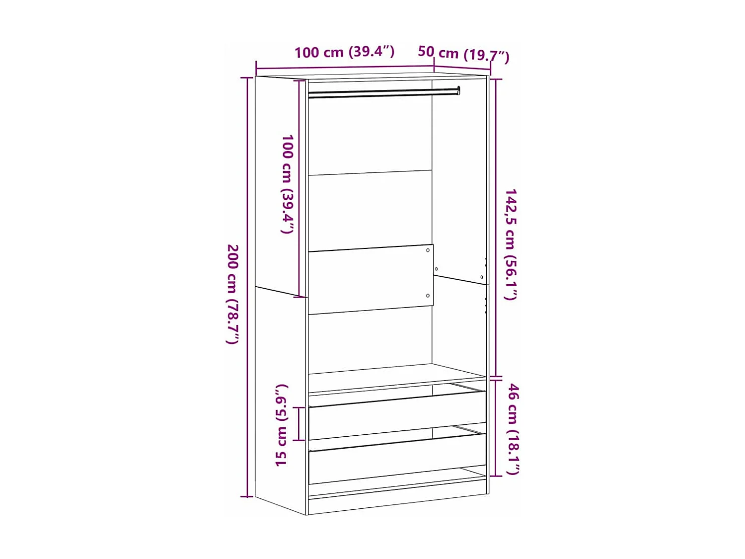 Armoire Chêne noir 100 x 50 x 200 cm Bois d'ingénierie
