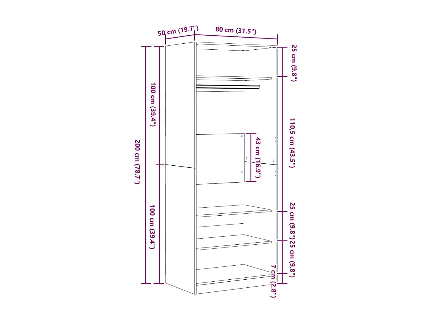 Armoire Chêne Noir 80 x 50 x 200 cm Bois d'ingénierie