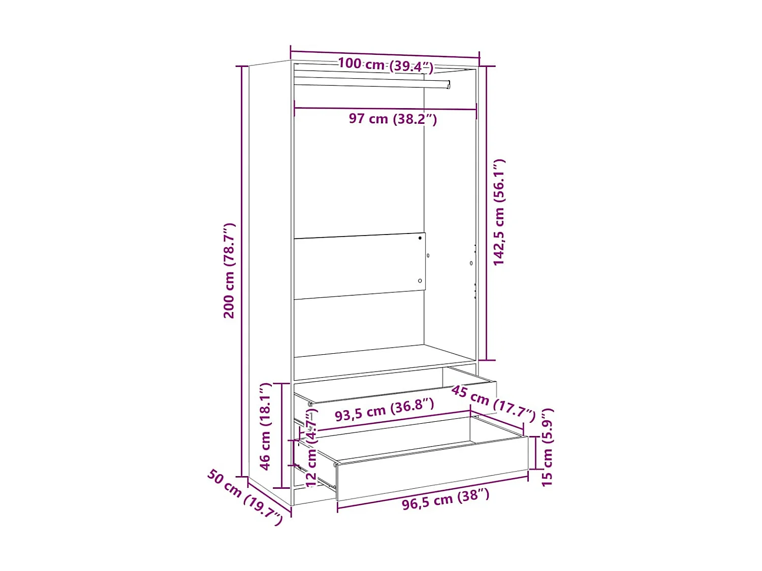 Kledingkast Bruin Eiken 100x50x200 cm Bewerkt hout