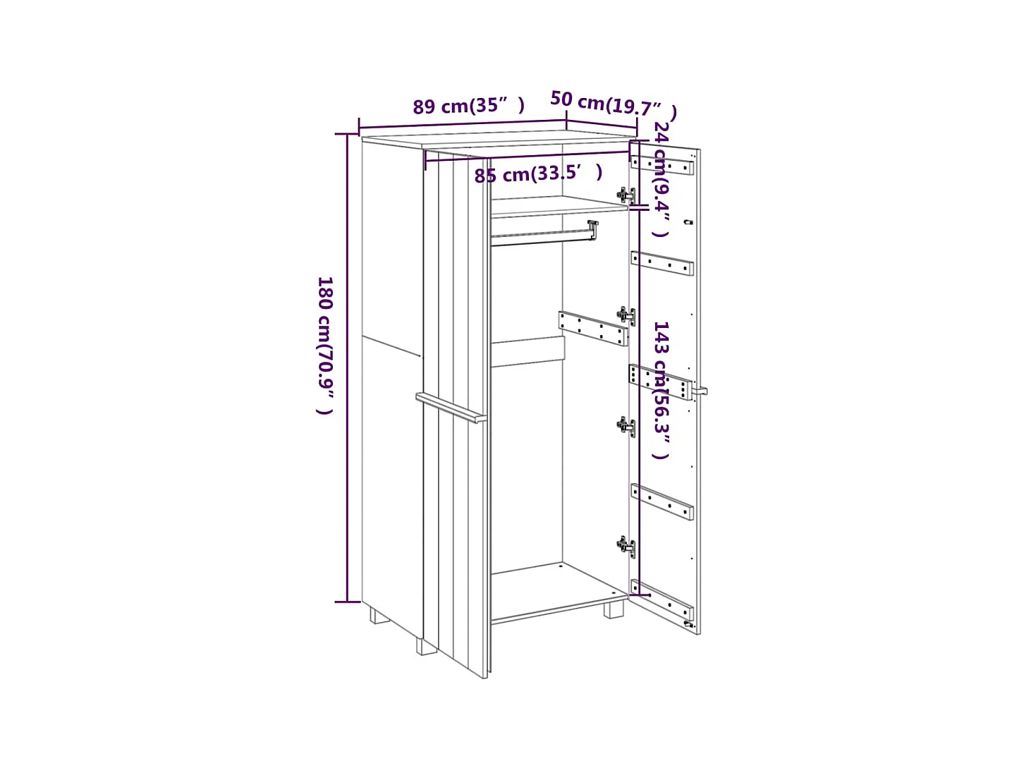 Garde-robe HAMAR Blanc 89x50x180 cm Bois massif de pin